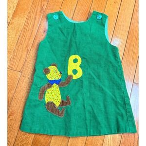 The Pond Vintage Green Corduroy Teddy Bear B‎ Jumper Dress Kids 4T